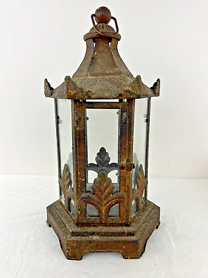 #ad Vintage Rustic Metal Candle Holder Lantern 10quot; x 9quot; x 17quot; $60.00