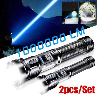 #ad #ad 2PCS 1000000LM LED Flashlight Tactical Light Super Bright Torch USB Rechargeable $23.64