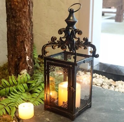 #ad Candle Lantern Decorative Indoor amp; Outdoor Large Vintage Metal Hanging Table B3 $31.49
