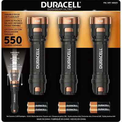 #ad Duracell Durabeam Ultra LED Flashlight 550 Lumens Zoom Focus Beam 3 Pack $49.98