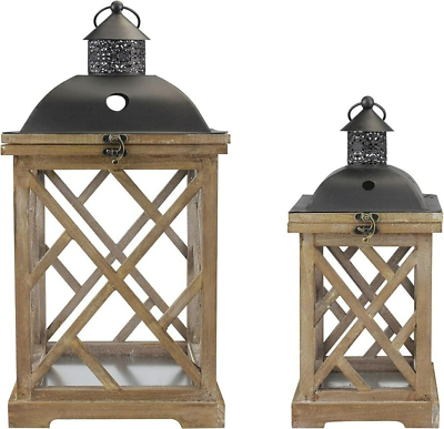 #ad Decorative Wooden Hurricane Candle Lantern Set Use As Decoration Brown $50.33