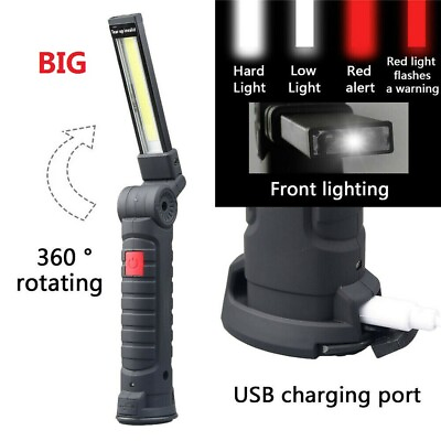 #ad Magnetic Rechargeable COB LED RED Work Light Lamp Flashlight Folding Torch Large $8.29