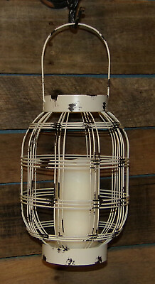 #ad Large Metal Candle Lantern Rustic Cream Candle Lantern Holder Stand Display New $27.98