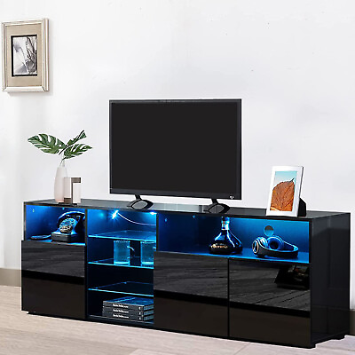 #ad High Glossy LED TV Stand Cabinets for 70 85quot; TV Entertainment Center TV Table $199.63