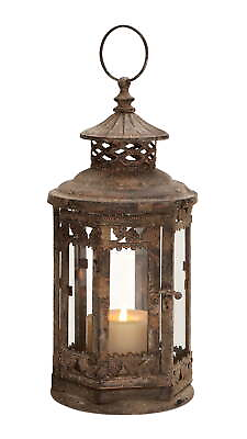#ad Brown Metal Decorative Candle Lantern with Intricate Scroll Work $28.21