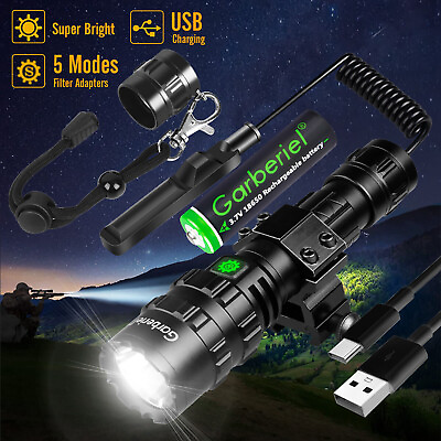 #ad 900000LM Tactical Police Gun Flashlight Picatinny Rail MountSwitch for Hunting $18.59