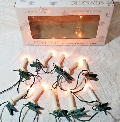 #ad VTG SILVESTRI CHRISTMAS TREE 10 3quot; WHITE FROSTED CANDLE CLIP ON LIGHT STRING SET $12.00