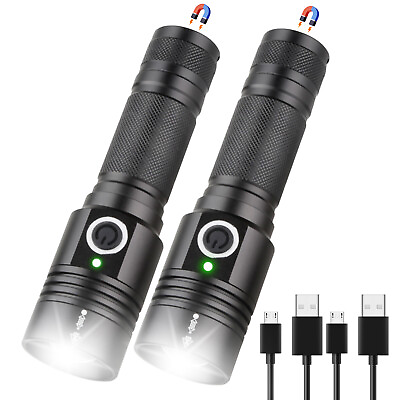 #ad Magnetic Zoom Tactical LED Flashlight Rechargeable USB 4 Modes XHP50 Torch Lamp $24.99