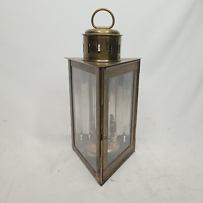 #ad Vintage Wedge Brass and Glass Nautical Oil Lantern Triangle Reflecting $75.99