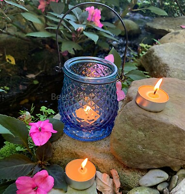 #ad Glass Lantern Candle Holder With Optional Aluminum Cup Beeswax Tealight Patio $11.78