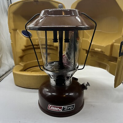#ad Vintage Coleman Lantern Model 275 Brown w Hard Clam Shell Case Carrier $79.99