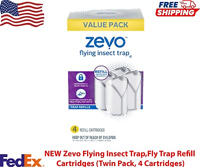 #ad NEW Zevo Flying Insect TrapFly Trap Refill Cartridges Twin Pack 4 Cartridges $14.10