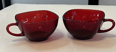 #ad 2 Cranberry Glass Cup Square Ruby Red Depression Glass 2” Tall 3 1 2” Wide $18.99
