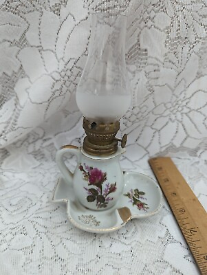 #ad #ad Vintage Mini Oil Lantern Lamp Porcelain Fancy Floral Clover Shaped Ashtray $13.99
