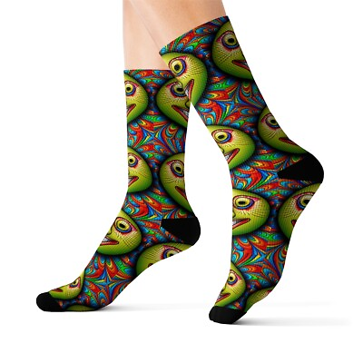 #ad Trippy Green Face Cushioned Crew Socks $20.00