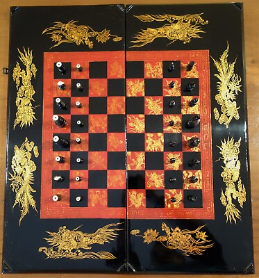 #ad Rare Red Antique Chinese Chess and Backgammon board. $500.00