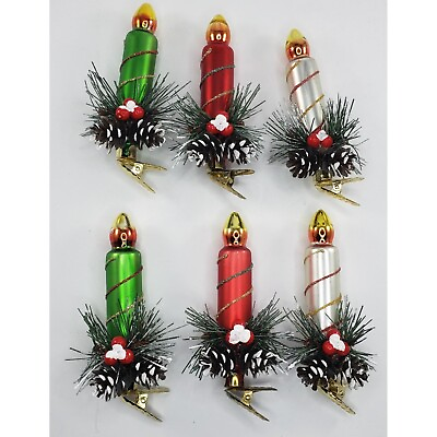 #ad Blown Glass Candle Clip On Ornaments Christmas Set Lot of 6 $124.99