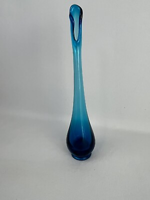 #ad Vintage Viking Glass Bluenique blue Epic Bud Vase 11 Inches $40.00