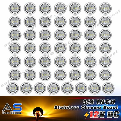#ad #ad 50X 12V Clear Amber 3 4quot; Side 3 LED Marker Bullet Chrome Stainless Bezel Light $52.95