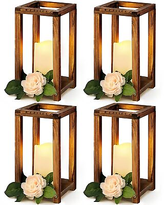 #ad 8 Pcs Wooden Candle Lantern Set Includes 4 Rustic Wedding Centerpieces for Ta... $53.07
