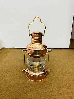 #ad Antique Brass Copper Anchor Oil Lamp Maritime Ship Lantern Vintage Boat Light $104.97