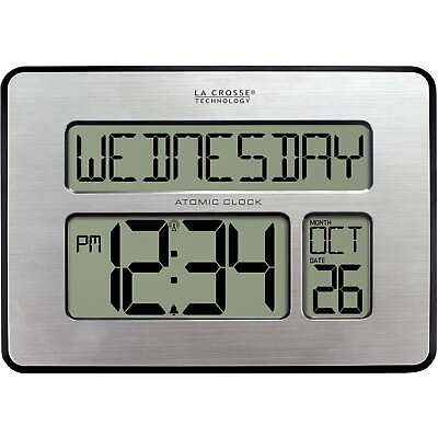 #ad Atomic Digital Full Calendar Silver Clock with Extra Large Digits $32.53