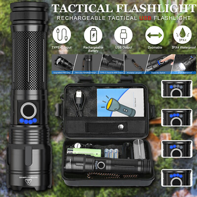#ad 1000000 Lumens Super Bright LED Tactical Flashlight Rechargeable LED Work Light $19.99