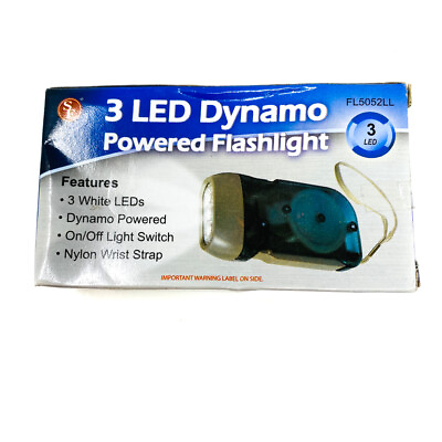 #ad SE FL5052LL 3 LED Handheld Dynamo Powered Flashlight On Off Light Switch NIB $6.95
