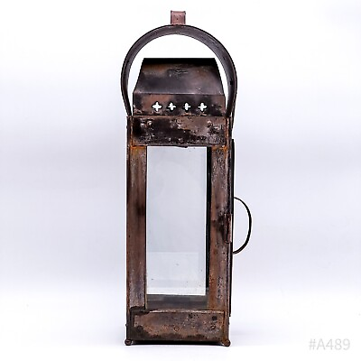 #ad Antique Lantern From Metal With Glass Handmade 5 11 16x5 5 16x17 11 16in $153.60