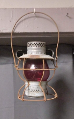 #ad Vintage Handlan St. Louis Railroad Lantern with Red Globe 003 $60.00