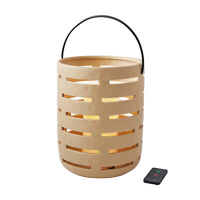 #ad Large Linen Outdoor Ceramic Lantern with Removable LED Candle $15.23