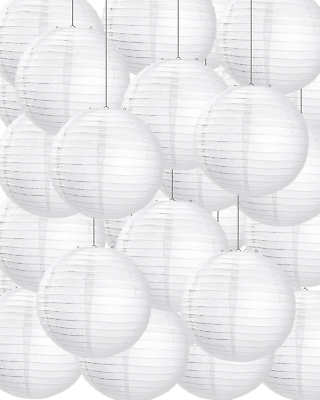 #ad Treela 30 Pack White Chinese Japanese Paper Lanterns Decorative Hanging Ball for $48.72