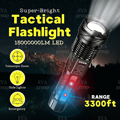 #ad SET LED flashlight and Holster Super Bright Torch USB Rechargeable Lamp $43.98