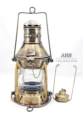 #ad Antique Finish Anchor Oil Lantern Nautical 10quot; Ship Boat Lamp Halloween Décor $70.50