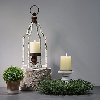 #ad Glitzhome Farmhouse White Metal Lanterns Decorative Hanging Candle Lanterns Whi $40.89