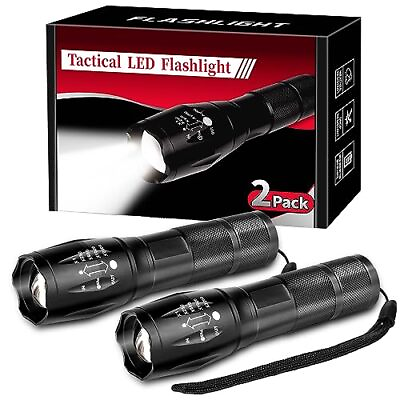 #ad 2 Pack Tactical Flashlights Torch Military Grade 5 Modes 3000 High Lumens Led $18.11