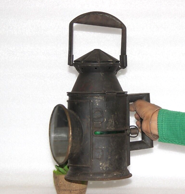 #ad Vintage Railroad Blue Red Glass Train Light Signal Globe Iron Kerosene Lantern $236.55