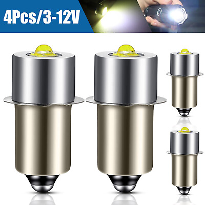 #ad 4Pcs P13.5S LED Flashlight Bulbs Upgrade Light DC 3 12V Cell 7000K 3W White Lamp $11.48