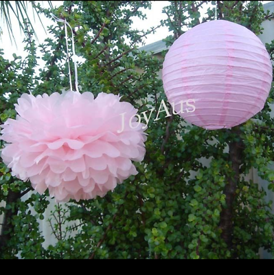 #ad 12x pink paper pom poms paper lanterns wedding birthday baby shower decorations AU $30.80