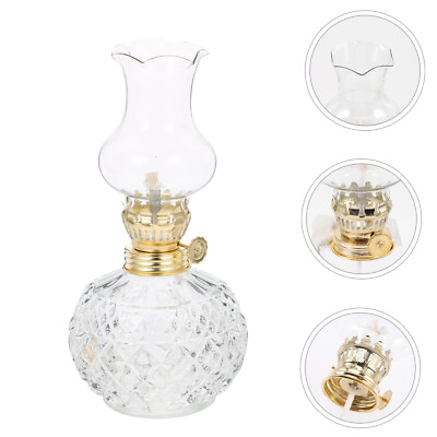 #ad Metal Crystal Kerosene Lamp Vintage Oil Lantern Antique Glass $16.81