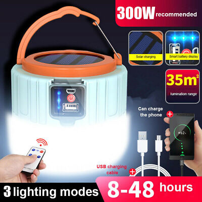 #ad Solar Camping LED Lamp USB Rechargeable Tent Light Outdoor Hiking Remote Lantern $9.35