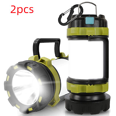 #ad 2pcs Camping Tent Light Torch LED Lantern Rechargeable Outdoor Lamp Flashlight $34.29