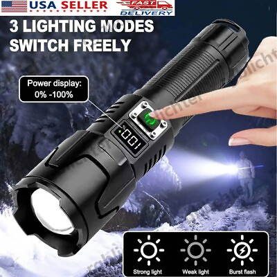 #ad 25000000 Lumens Super Bright LED Tactical Flashlight Rechargeable LED Work Light $11.32