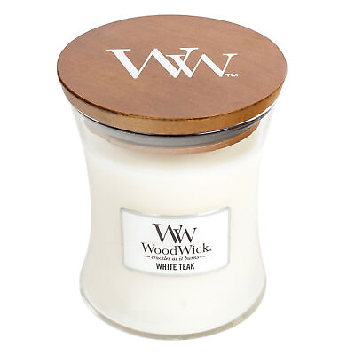 #ad WoodWick Medium Hourglass Candle White Teak Tumbler Candles $16.03