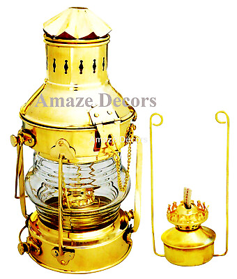 #ad Nautical Polished Brass Ship Anchor Boat Lantern 12quot; Maritime Rail Road Oil Lamp $83.99