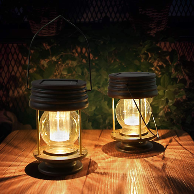 #ad 2 Packs Outdoor Solar Lantern Hanging Light Led Garden Lamp Patio Pillar Candle $32.13