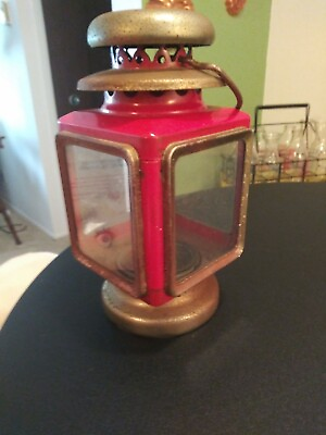 #ad quot;Antique Vintage Old Fashioned Red amp; Brass 4 Glass Sided Lanternquot; $70.00