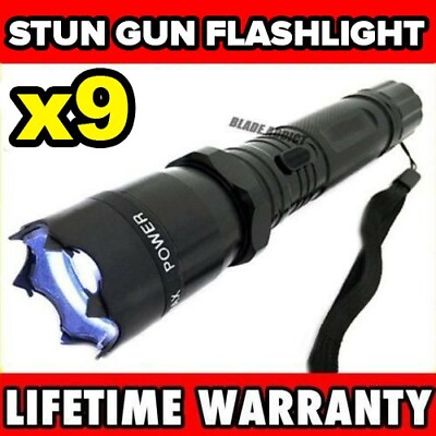 #ad 9PC Black METAL Military Tactical Stun Gun 999MV w LED Flashlight Self Defense $85.45
