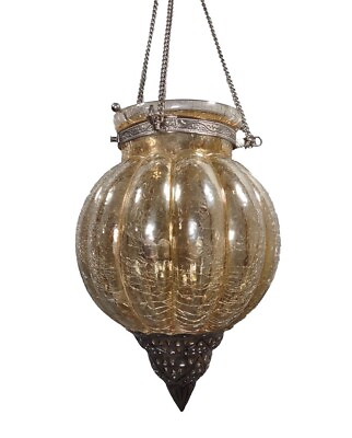 #ad Hanging Lantern Crackle Glass Moroccan Style Candle Holder Lamp $74.95