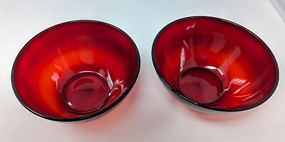 #ad Luminarc France Arcoroc Ruby Red Glass Deep Salad Bowls set of 2 1930s $9.00
